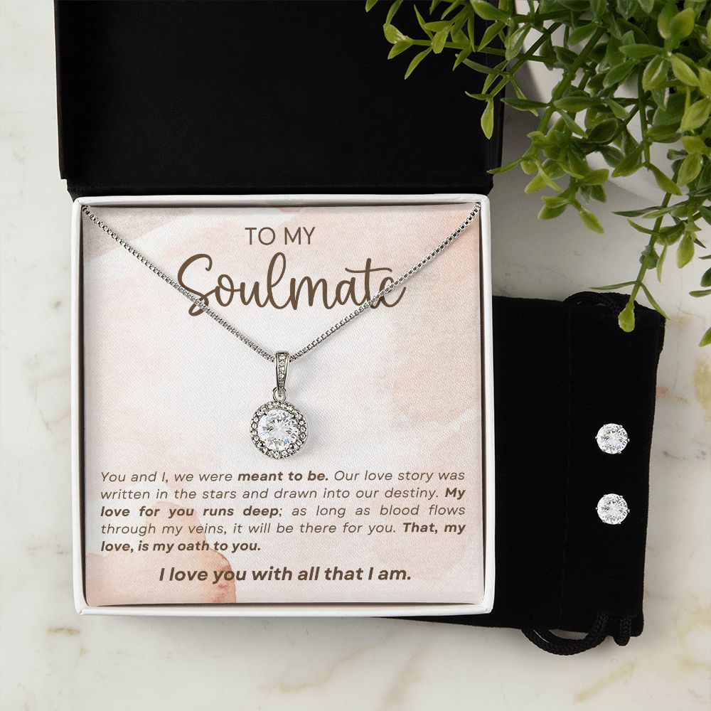 Soulmate - You And I, We Were Meant To Be Eternal Hope Necklace With CZ Earrings