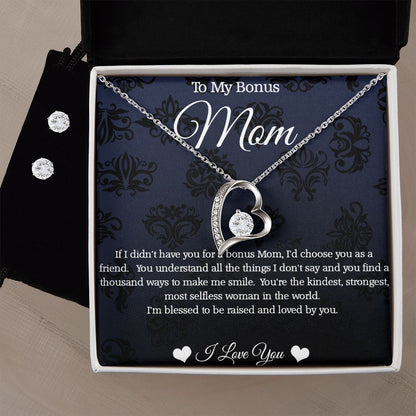 Bonus Mom - I'd Choose You As A Friend - Forever Love Necklace and Earring Set