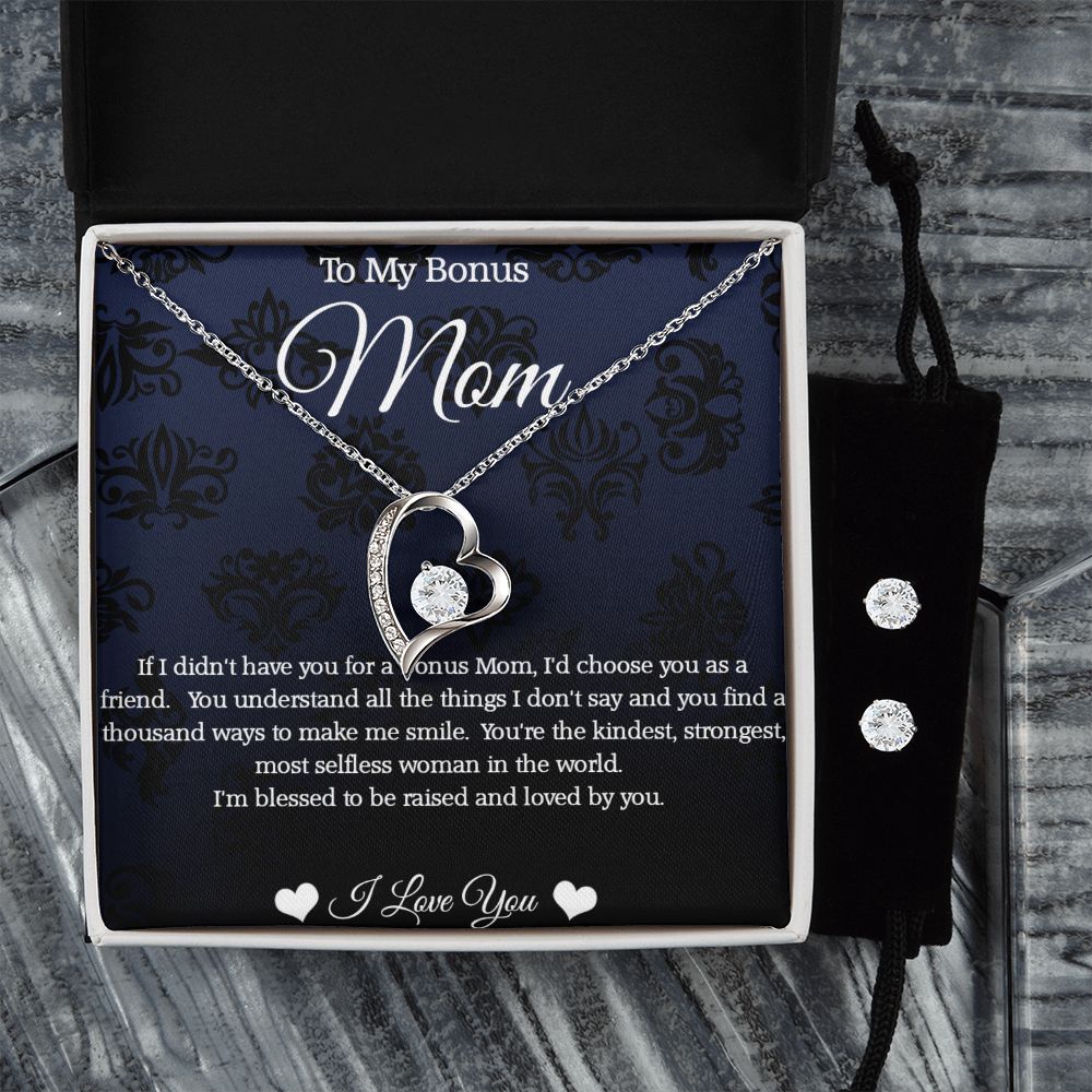 Bonus Mom - I'd Choose You As A Friend - Forever Love Necklace and Earring Set